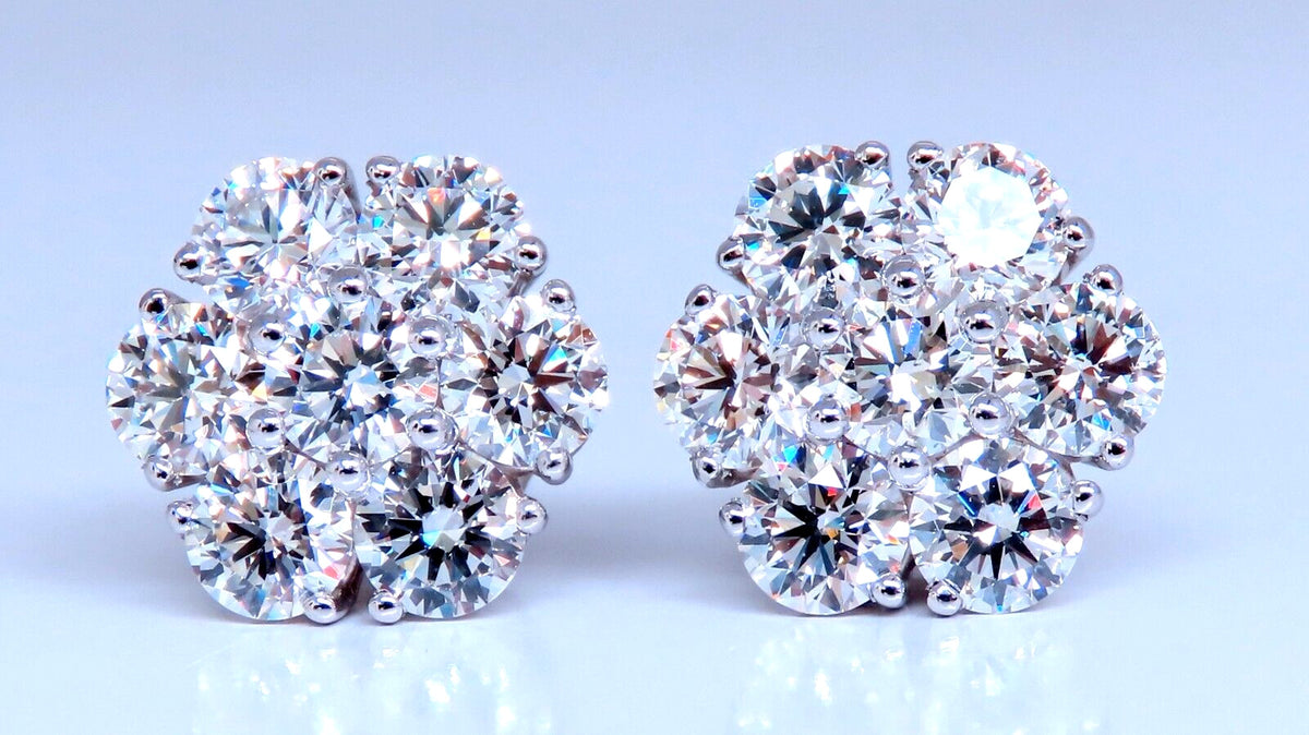 4.28ct. natural round diamond cluster earrings 14kt gold flower *v