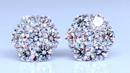4.28ct. natural round diamond cluster earrings 14kt gold flower *v