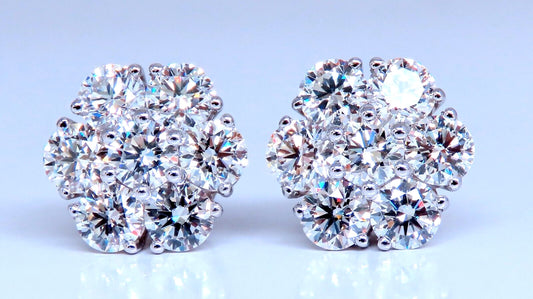4.28ct. natural round diamond cluster earrings 14kt gold flower *v