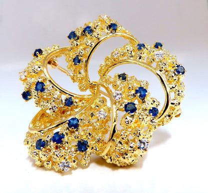 Swirling 18kt Gold Natural Sapphire Diamonds Pin *v