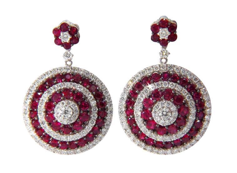 9.74ct Natural Ruby Diamond Dangling Earrings 18kt Roulette Bullseye 12323 *v
