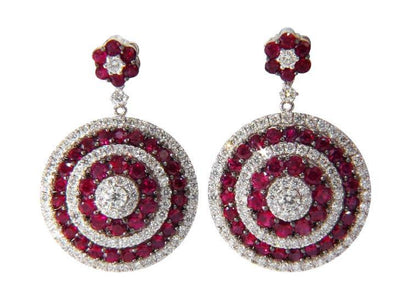 9.74ct Natural Ruby Diamond Dangling Earrings 18kt Roulette Bullseye 12323 *v
