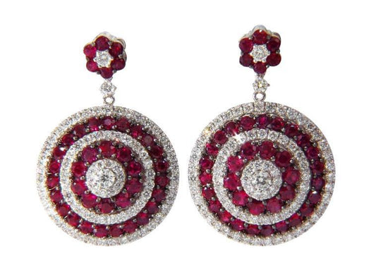9.74ct Natural Ruby Diamond Dangling Earrings 18kt Roulette Bullseye 12323 *v