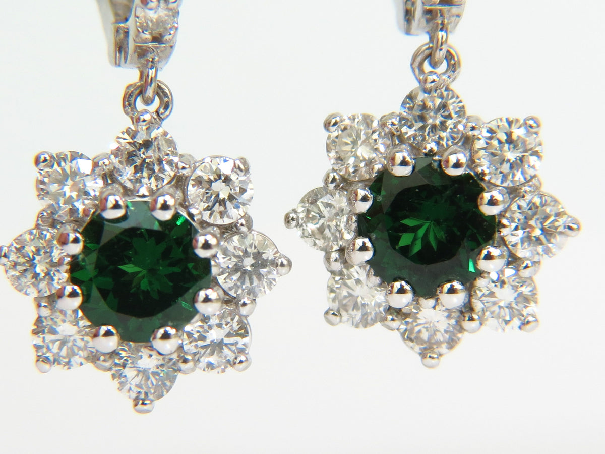 2.88CT NATURAL FINE GEM TSAVORITE DIAMOND DANGLE EARRINGS HOOP 14KT G/VS *v
