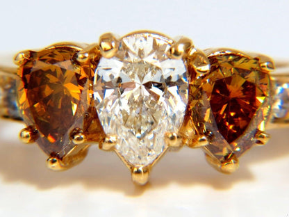 Natural .78ct Pear & 1.52ct Fancy Yellow Brown Diamonds Ring 18kt 10027 *v