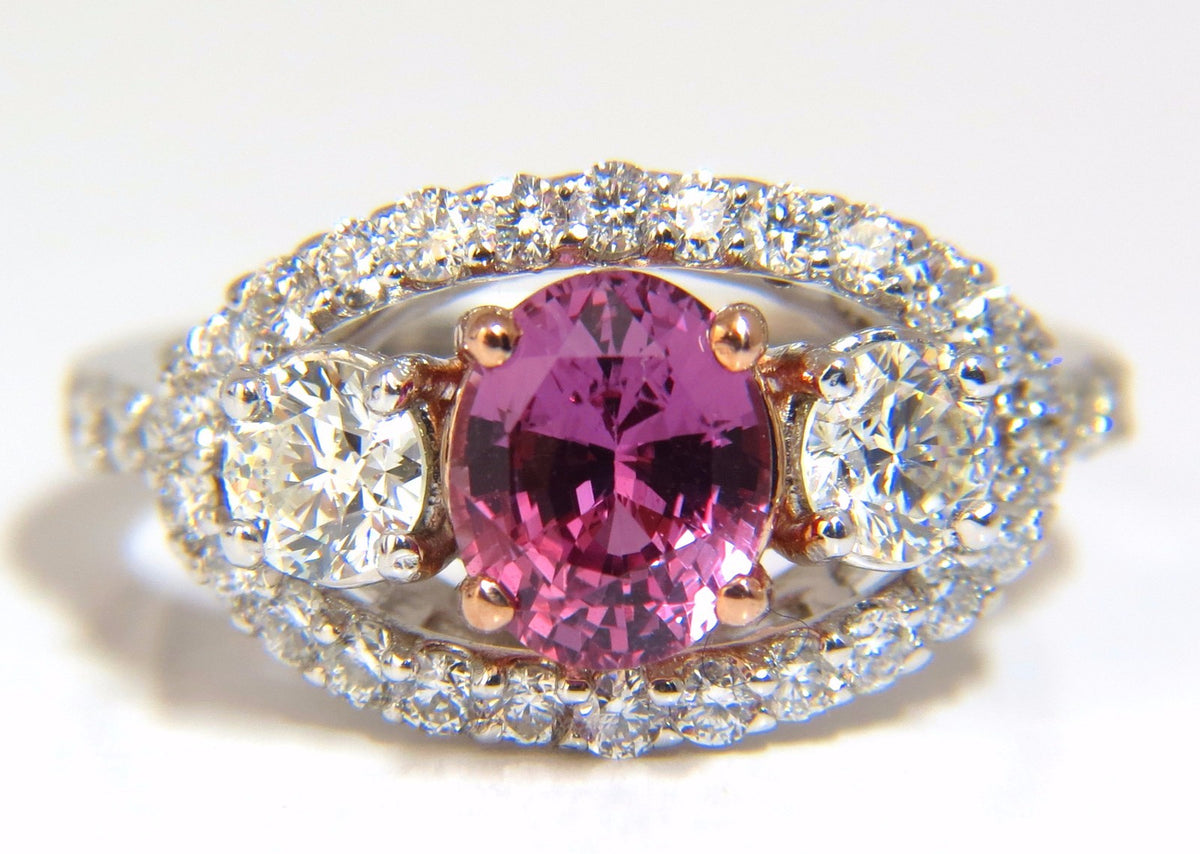 GIA Certified 2.97ct natural no heat vivid pink sapphire ring three stone wrap*v