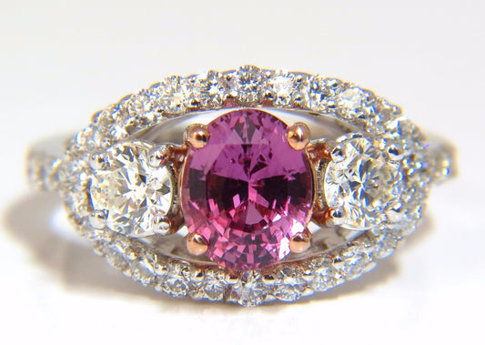 GIA Certified 2.97ct natural no heat vivid pink sapphire ring three stone wrap*v