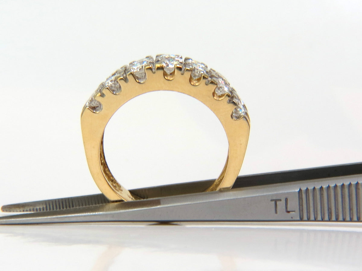 2.00CT TWO ROW ROUND NATURAL DIAMOND BAND RING H/VS 14KT GOLD *v
