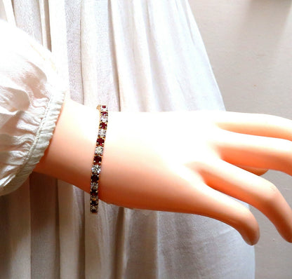 11.83ct Vivid Red Natural Ruby Diamonds Tennis Bracelet 14kt Gold Two Toned *v