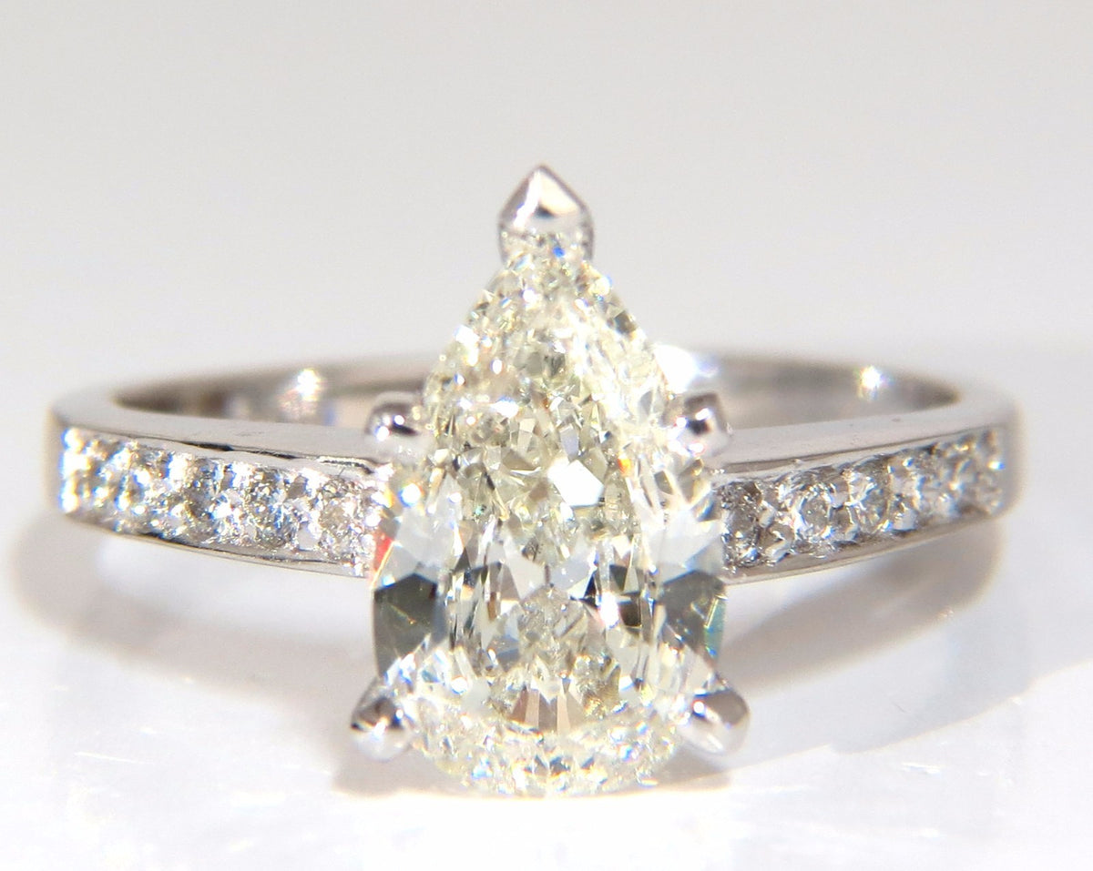 GIA Certified 1.49ct Pear Shape diamond ring .20ct. round accents 14kt *v