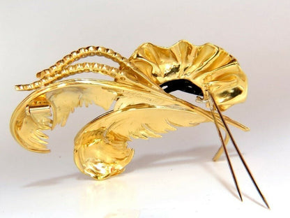 18KT SIGNED 1.00ct. DIAMONDS THEATER EYE MASK FEATHER PEACOCK PIN *v