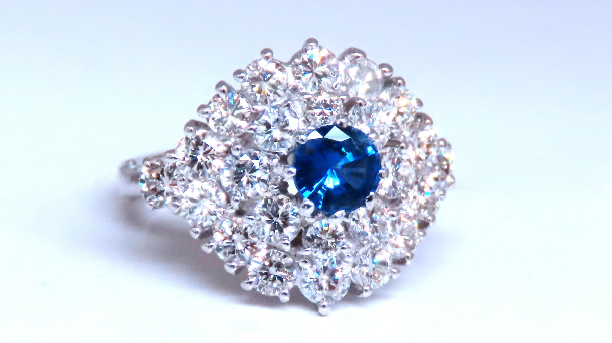 Natural Sapphire Diamonds Cluster Ring 14kt Gold Arthritis Accessible 12437 *v