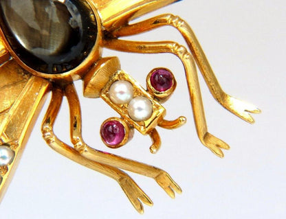Dragonfly Natural Pearls Blackstar Brooch Pin 18Kt Gold Ref 12303 *v