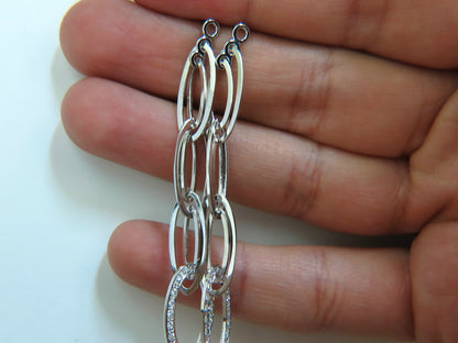 14KT GOLD .46CT ELONGATED OVALS DIAMOND DANGLE EARRINGS HINGED *v