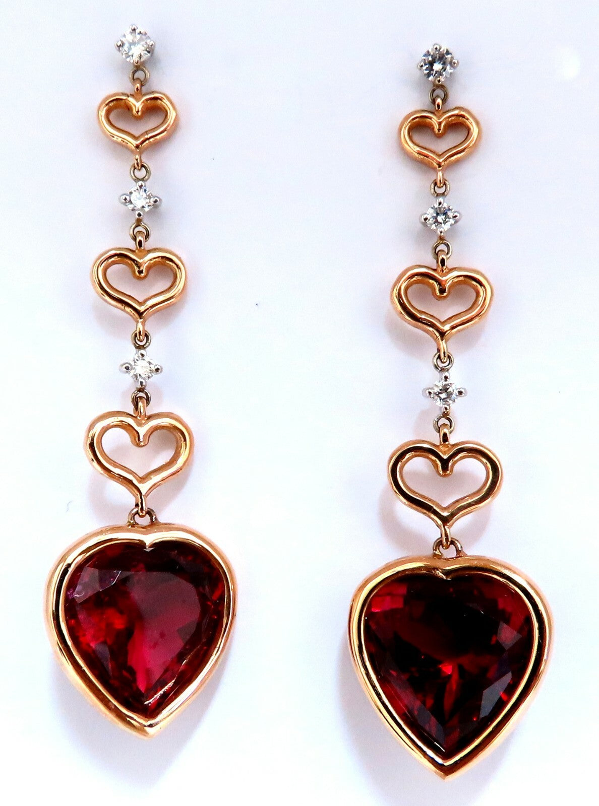 GIA Certified Natural Red Heart Tourmaline Diamonds Dangle Earrings 14k *v