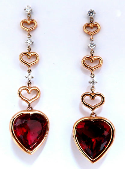 GIA Certified Natural Red Heart Tourmaline Diamonds Dangle Earrings 14k *v