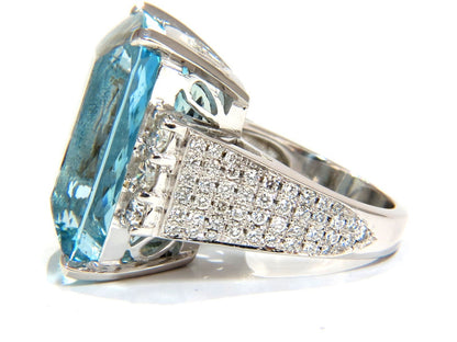 GIA CERTIFIED 39.10ct NATURAL CUSHION CUT AQUAMARINE DIAMONDS RING 14kt *v