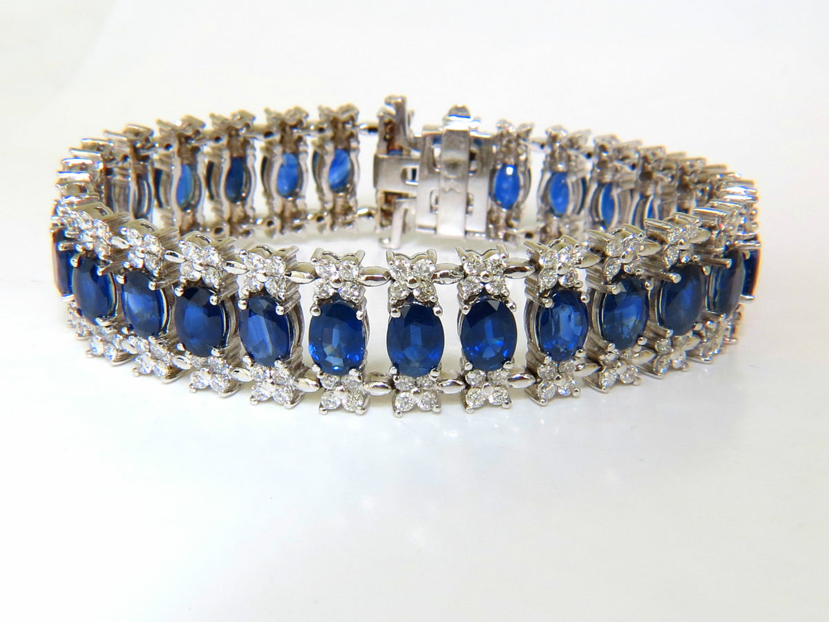 33.75CT NATURAL GEM SAPPHIRE DIAMOND BRACELET 3 ROW & WIDE CUFF 14KT *v