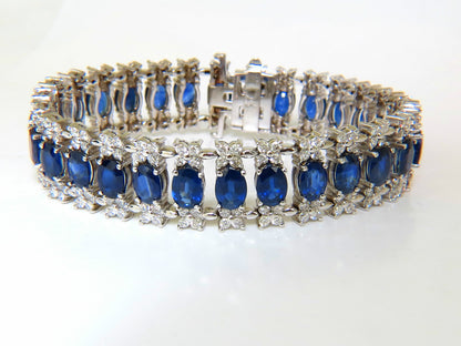 33.75CT NATURAL GEM SAPPHIRE DIAMOND BRACELET 3 ROW & WIDE CUFF 14KT *v