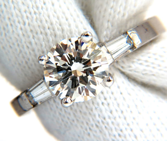 GIA 1.51ct. Round Brilliant Excellent cut diamond .30ct baguette ring Platinum*v