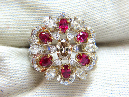 18kt Natural Fancy color Diamond Ruby Cocktail Cluster ring *v