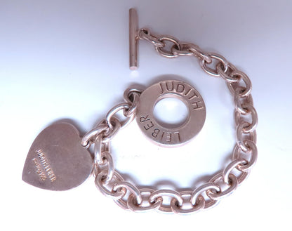 Judith Leiber Heart Charm Toggle Silver Bracelet 925 Sterling 12443 *v