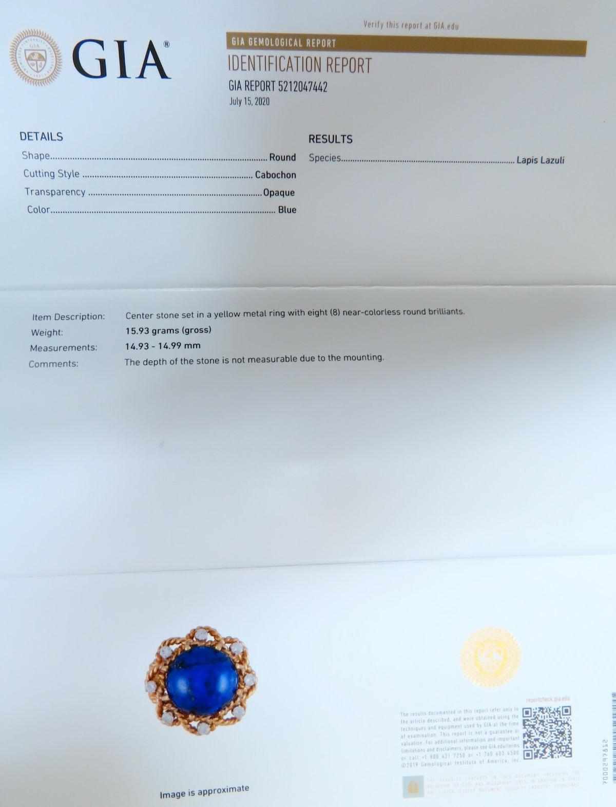 GIA Certified Natural Lapis Diamond Clip Earrings & Ring 18kt *v