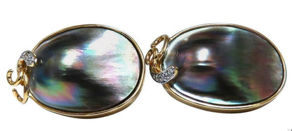 .30 Carat Natural Diamonds Black Blister Pearl Clip Earrings 14 Karat *v