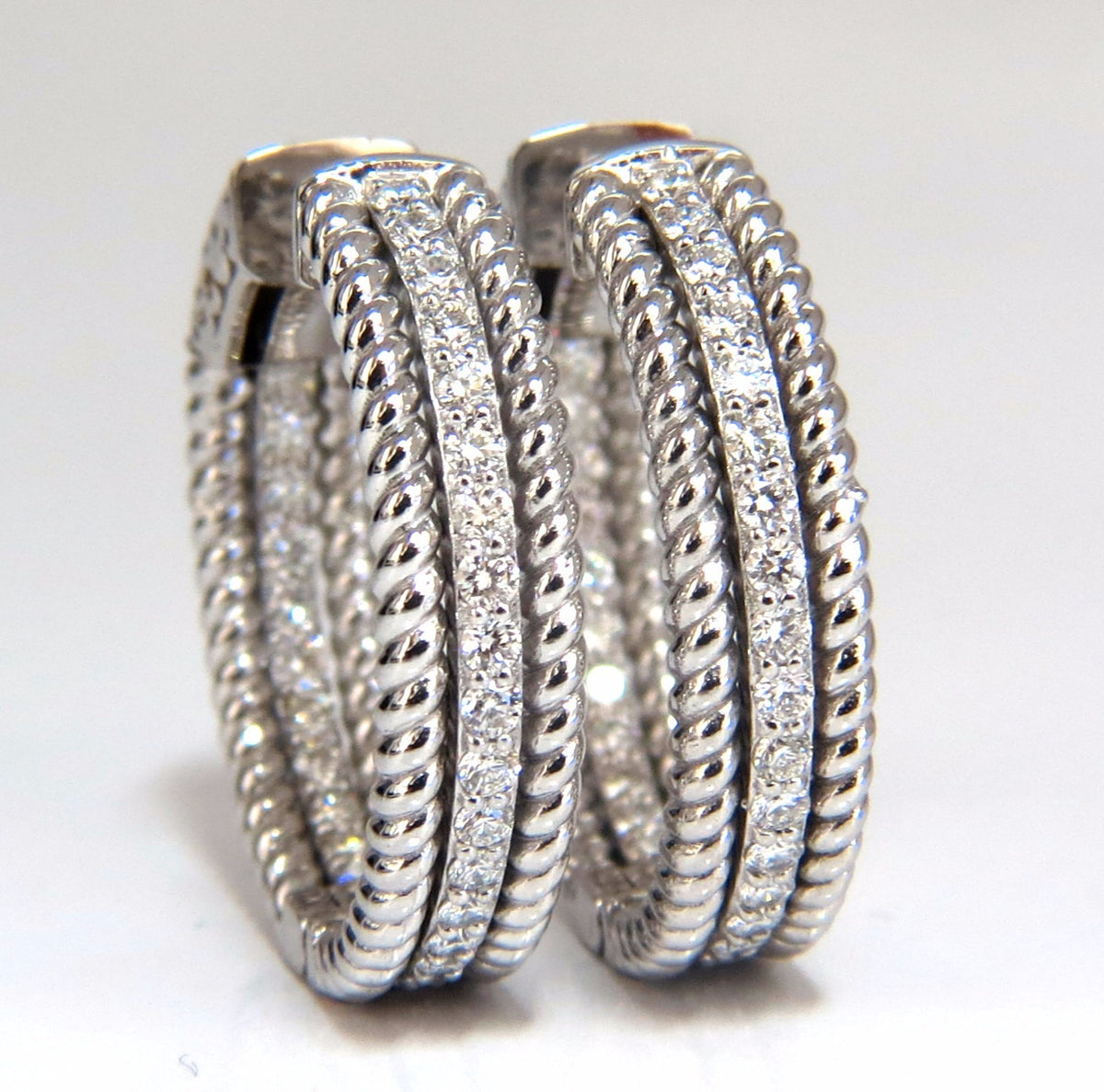 1.00ct natural diamond hoop earrings 14kt g/vs Barley Rope Twist 3D & Button *v