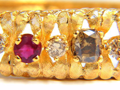 3.26CT NATURAL RUBY FANCY COLOR DIAMONDS BANGLE BRACELET EURO DECO 14kt *v