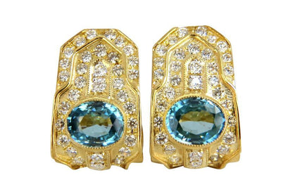 13.14 Carat Natural Vivid Blue Zircon Diamonds Clip Earrings 18kt ref 12312 *v