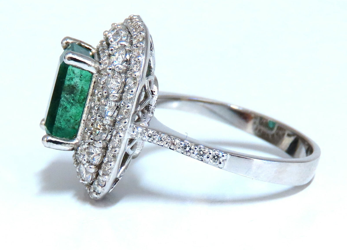 2.70ct Natural Emerald 2.10ct Diamonds Cluster Halo Ring 14kt Fine Select*v