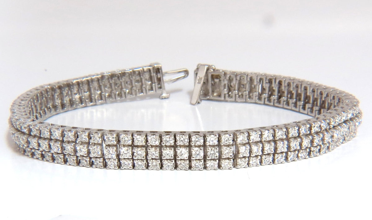 5.50ct natural round brilliant diamonds three row tennis bracelet 14kt gold *v
