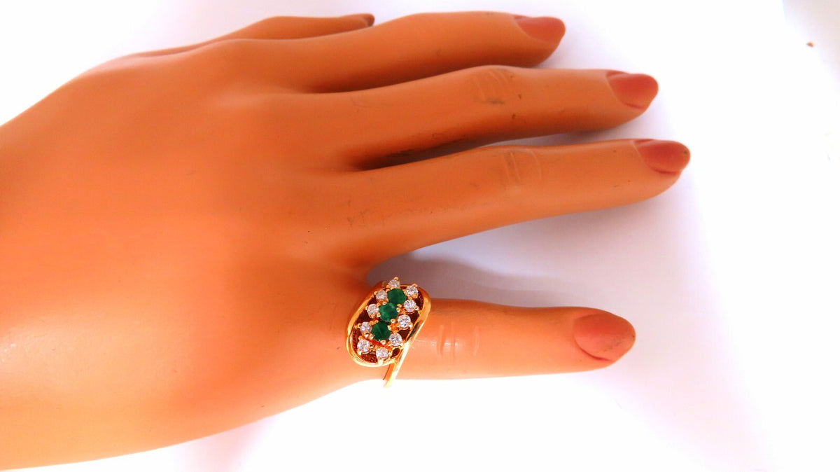 Emerald Diamonds Ring 14kt .36ct Natural Cluster Deco *v
