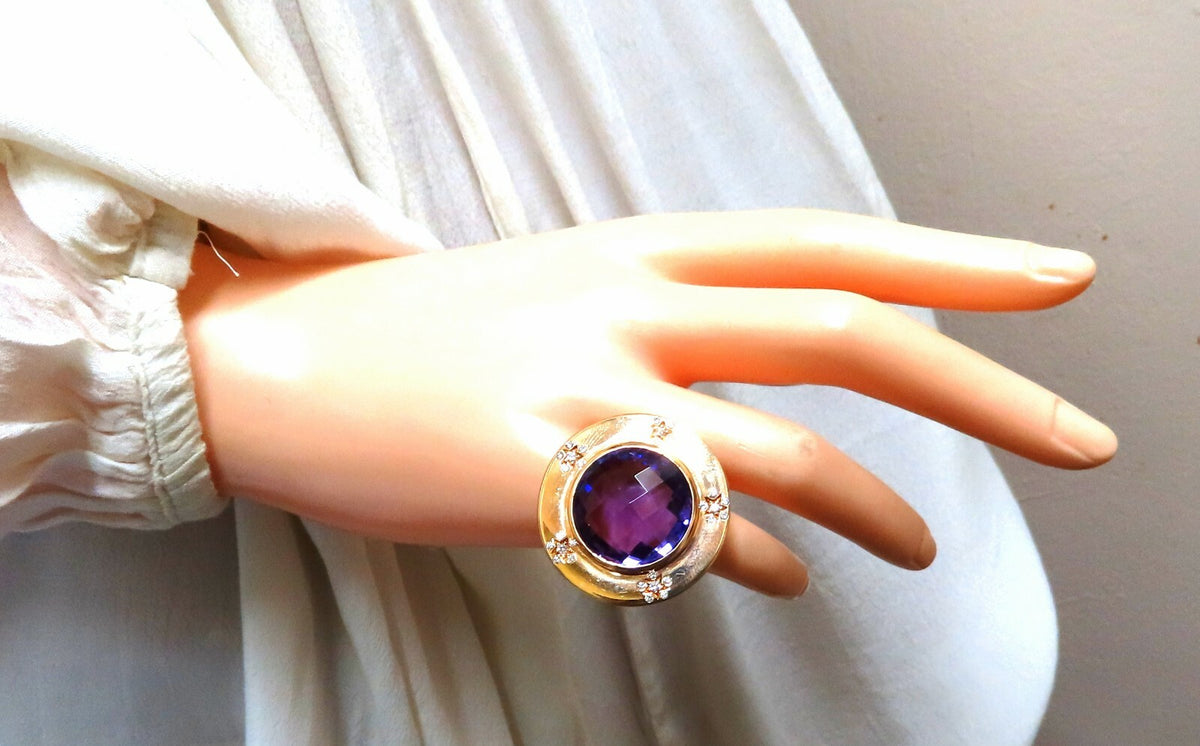 Designer Garavelli 17ct Natural Amethyst Diamonds Ring 18kt Italy *v
