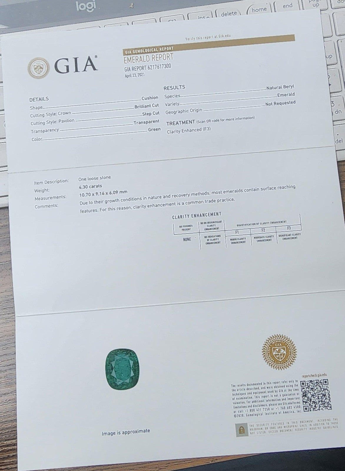 GIA Certified 4.30ct Natural Emerald Diamonds Ring 14kt 11512*v