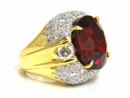 32.64ct GIA NATURAL RED SPESSARTITE GARNET DIAMONDS RAISED DOME RING 18KT *v