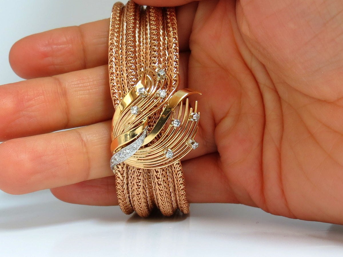 Vintage Argentina Republic 18kt Flex Mesh Tubular .50ct. Diamonds Bracelet *v