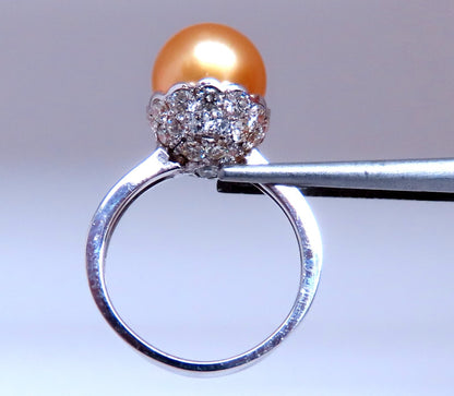 10.3mm Natural Golden South Seas Pearl Diamonds Rings 14kt *v