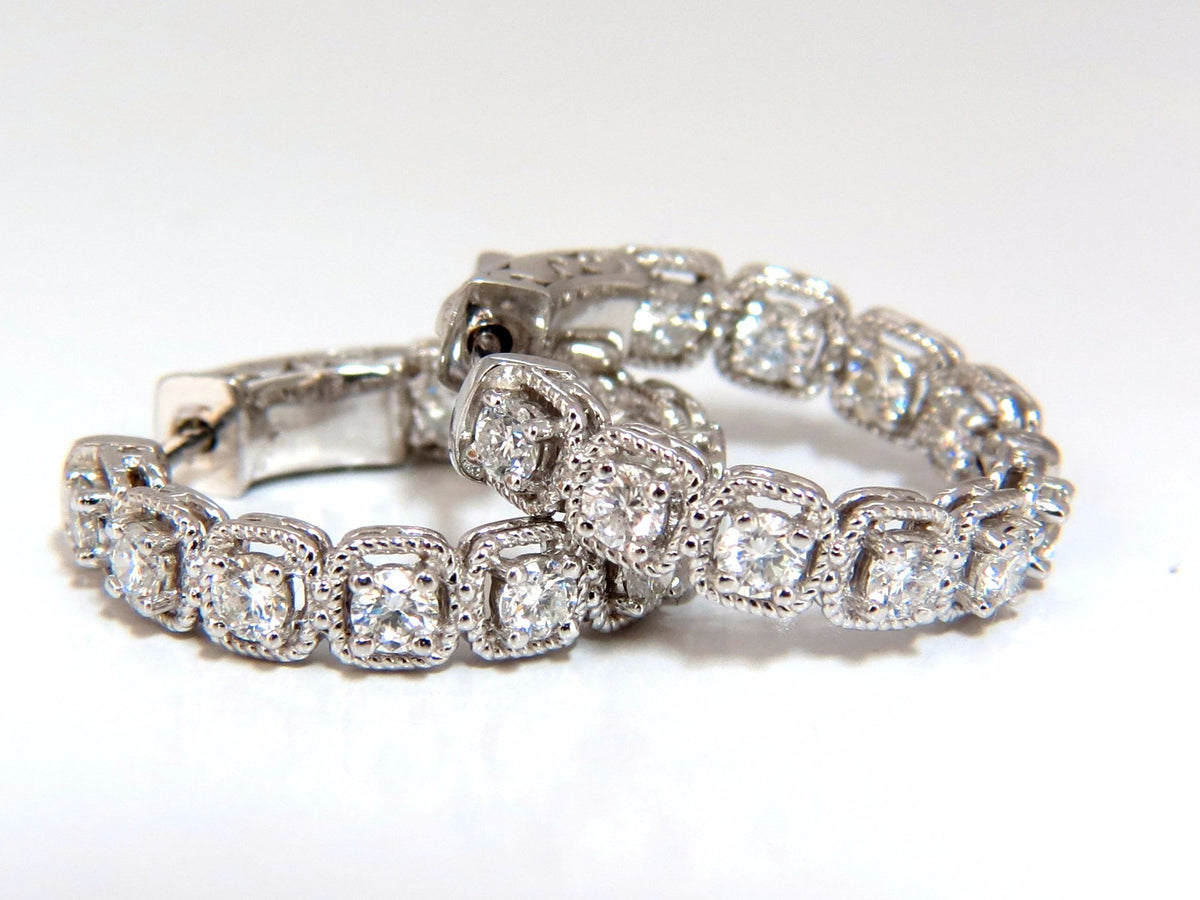1.60ct natural round brilliant in/out diamond hoop earrings 14kt rope twist *v