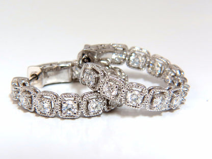 1.60ct natural round brilliant in/out diamond hoop earrings 14kt rope twist *v