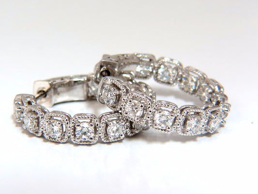 1.60ct natural round brilliant in/out diamond hoop earrings 14kt rope twist *v