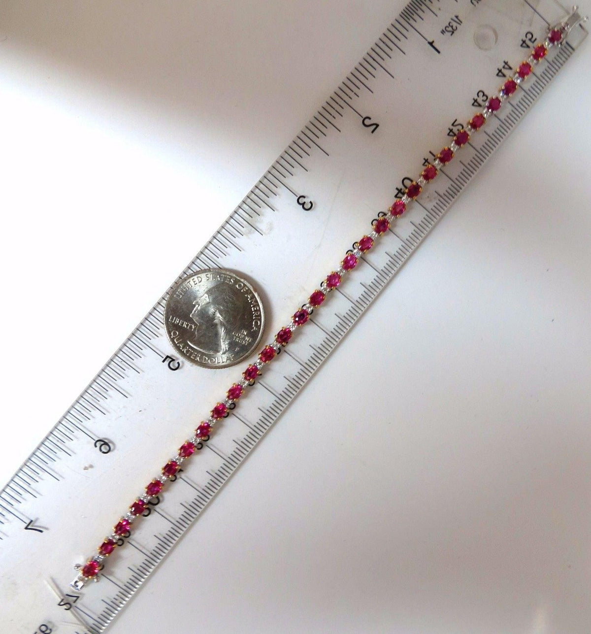 6.88ct bright red natural ruby diamond alternating tennis bracelet 14kt 10496 *v