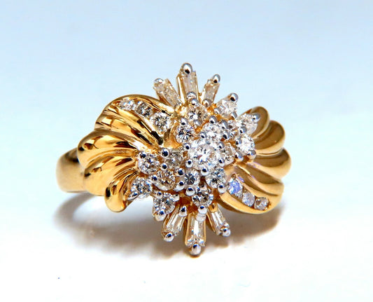 .70ct Natural Baguette & Rounds Flaming Cocktail Cluster Diamonds Ring 14kt *v