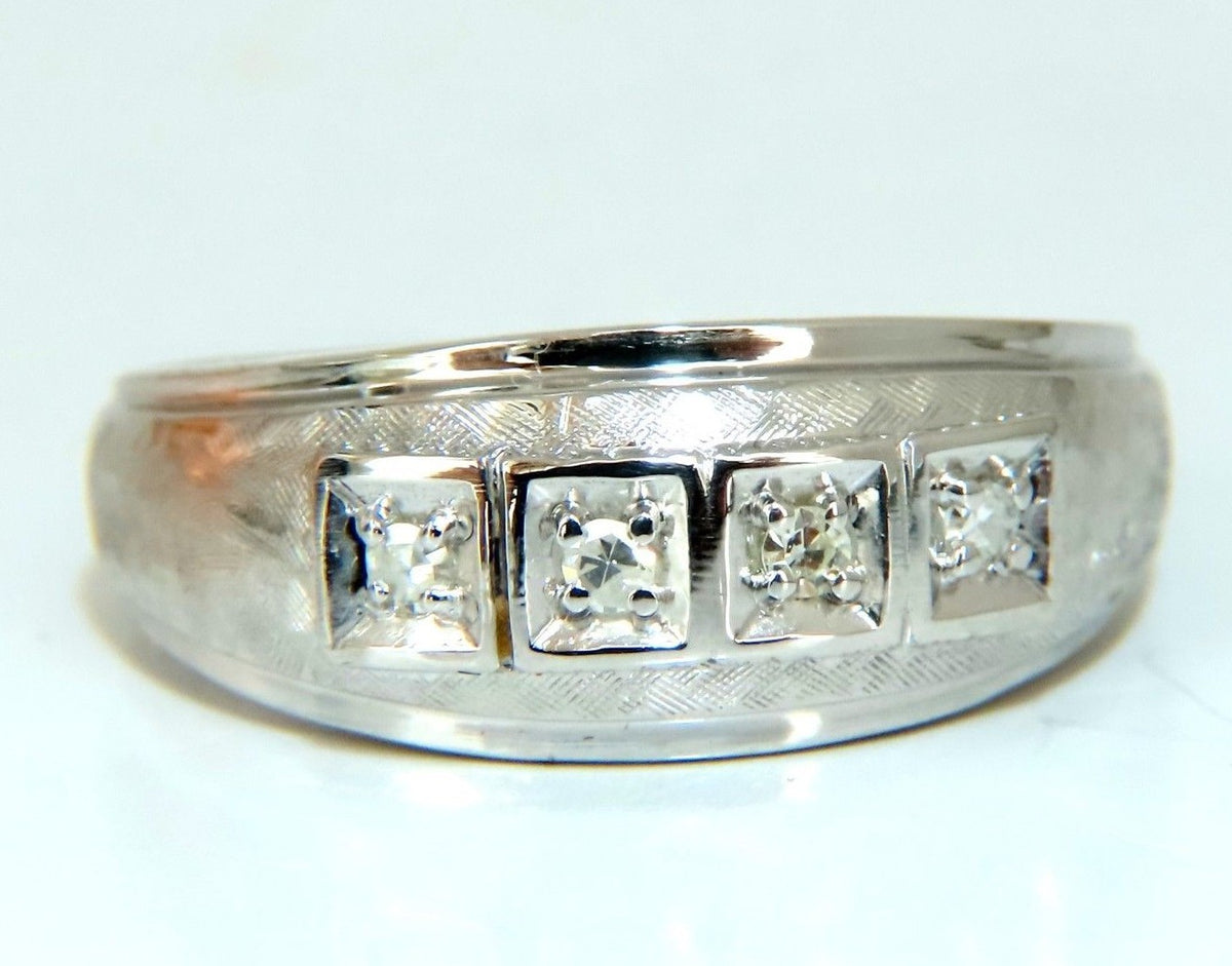 Mens .15ct natural round cut diamonds wide band bead 14 karat *v