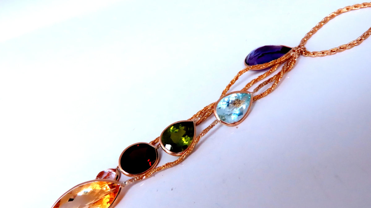 85ct Natural Citrine Amethyst Peridot Garnet Dangle Necklace 14kt 12403 *v