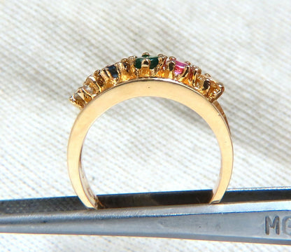 1.25ct Natural Sapphire Emerald & Diamond Mothers 5 Ring 14 Karat *v