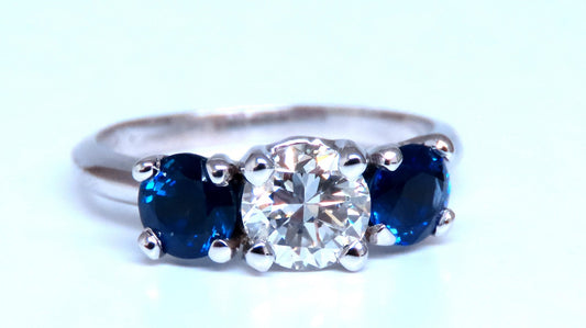 GIA Certified .82ct Natural Diamond Sapphire Three Stone Ring 14kt 54417 *v