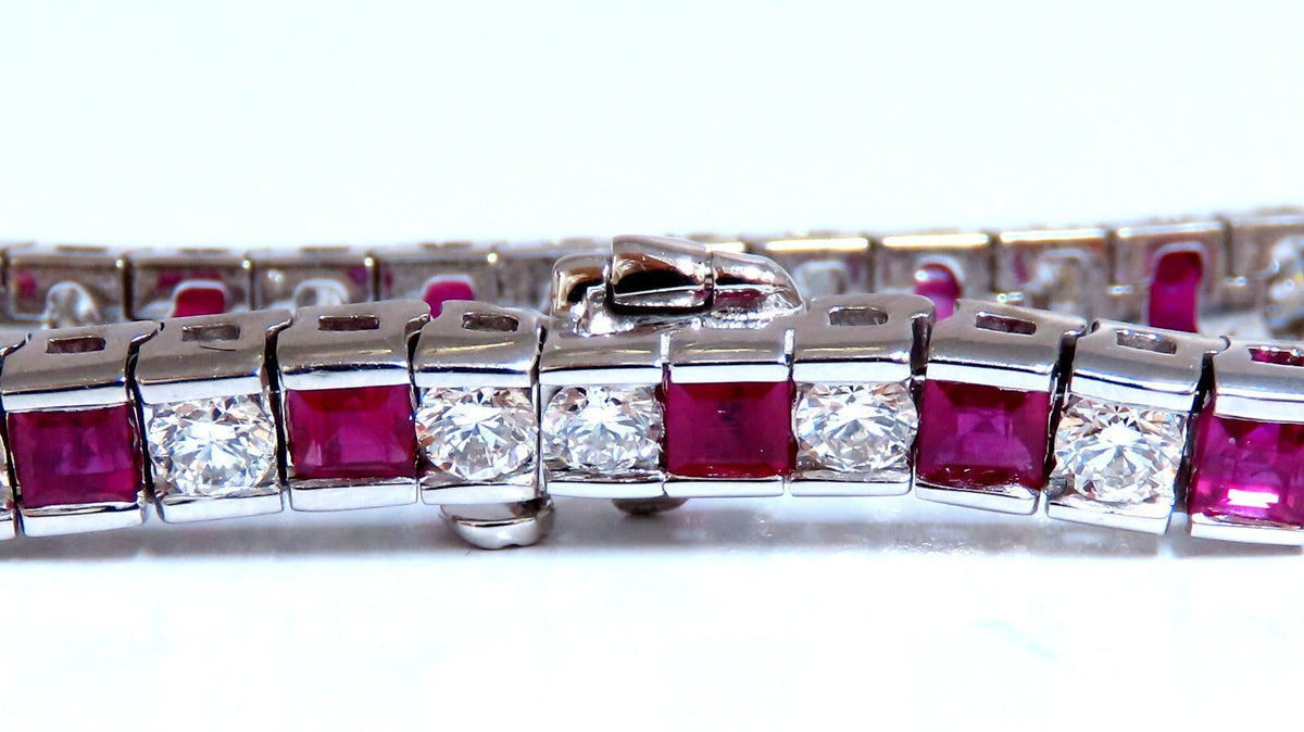 10.03ct Natural Ruby Diamonds Alternating Channel Line Bracelet 14kt *v