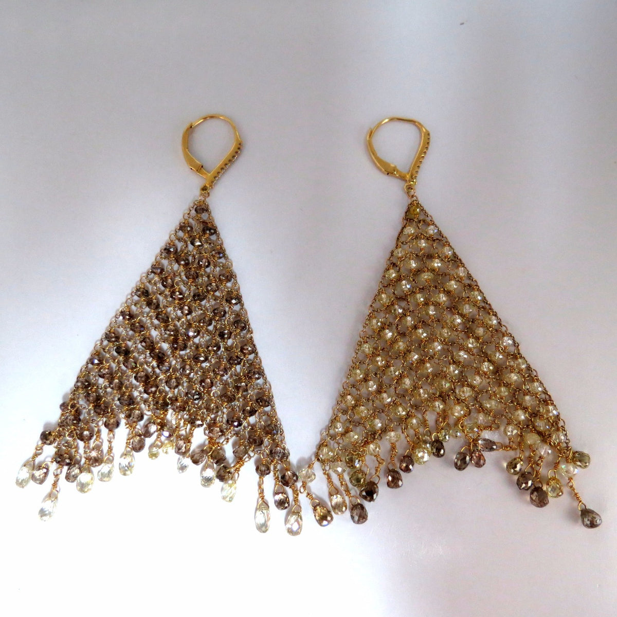 28.15ct Natural Fancy color briolette diamond dangle earrings 18kt Mesh *v